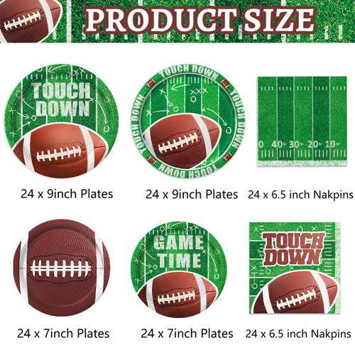 144 PCS Football Party Supplies Set Includes Dinner Plates, Dessert Plates, Napkins for Football Birthday Party Football Gameday Tailgate Party Decorations, Serves 48