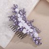 Teyglen Flower Rhinestone Wedding Hair Comb Floral Crystal Hair Piece Purple Crystal Hair Side Comb Flower Bridal Headpiece Hair Accessories for Women (Purple)