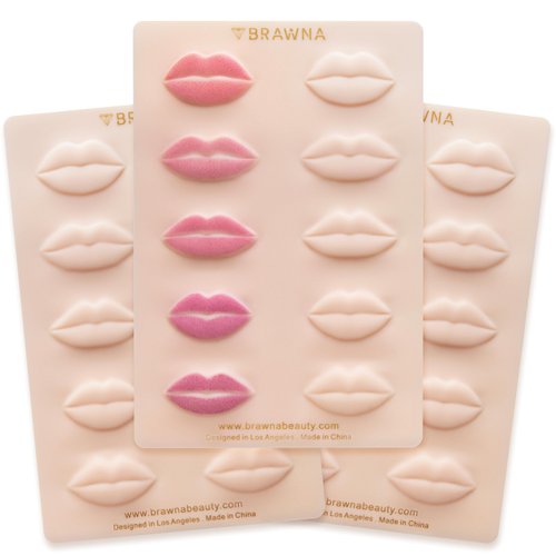 BRAWNA [ 3 Pack ] 3D Lip PMU Practice Skin - Soft Silicone Lip Blush Practice Skin with Human Skin - Like Texture - 10 Lip Shapes - Lip Tattoo Practice Skin – PMU Supplies
