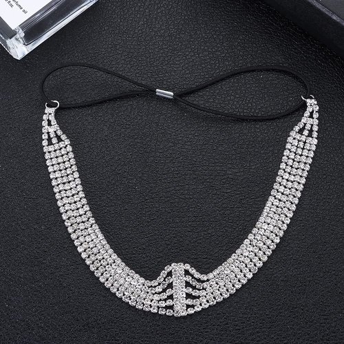 HomeSoGood Rhinestone Head Chain, Multi Layered Elastic Hair Band, Wedding Bridal Forehead Headpieces, Hair Jewelry for Women and Girls