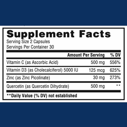 ImmunoBlaster Zinc Quercetin 500mg with Vitamin D and C Antioxidant Immune Support High Potency Quercetin Zinc Supplement for Men and Women - Gluten, Soy, & Dairy Free - 60 Count (Pack of 1)