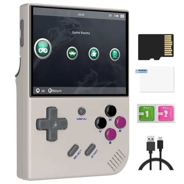 RG35XX Plus Retro Video Handheld Game Console 3.5 in IPS Screen Linux OS 64G TF Card with 5500 Classic Games Built-in 3300mAH Battery Compatible with 5G WiFi and Bluetooth 4.2(Gray)