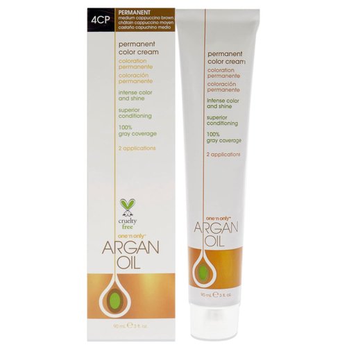 One N' Only Permanent Hair Color - Permanent Hair Dye Made with Argan Oil - Delivers Rich, Accurate Tones with Gray Coverage - Improves Moisture & Elasticity - 4CP Medium Cappuccino Brown (3 oz)