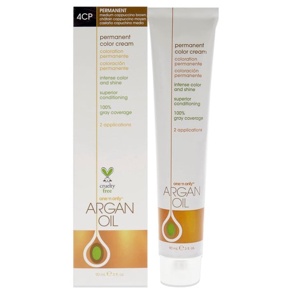 One N' Only Permanent Hair Color - Permanent Hair Dye Made with Argan Oil - Delivers Rich, Accurate Tones with Gray Coverage - Improves Moisture & Elasticity - 4CP Medium Cappuccino Brown (3 oz)
