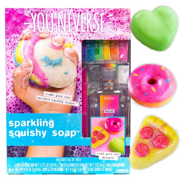 Just My Style You*niverse Sparkling Squishy Soaps, at-Home STEM Kits for Kids Age 8 and Up, DIY Shape Soaps, Chemistry Activities for Birthday Parties, Sleepovers