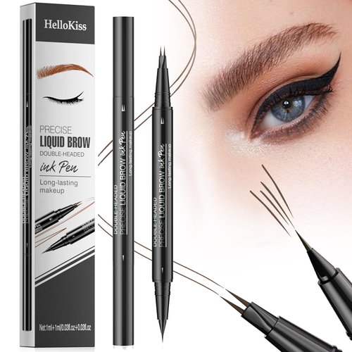 Eyebrow Pen - Eyebrow Pencil, Brow Pencil 2-in-1 Dual-Ended Microblading Eyebrow Pencil with Micro-Fork-Tip & Precise Brush-Tip Crease Natural Hair-Like Brows, Last All-Day (02 Brown)