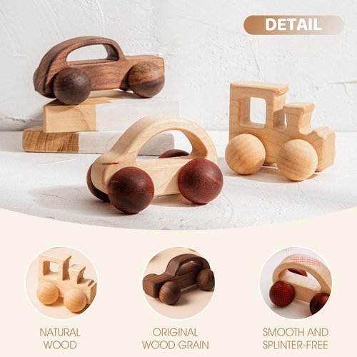 3PCS Wooden Baby Toys,Baby Grasping Toys Push Car Toys Montessori Toys Wooden Toy Vehicles,#3