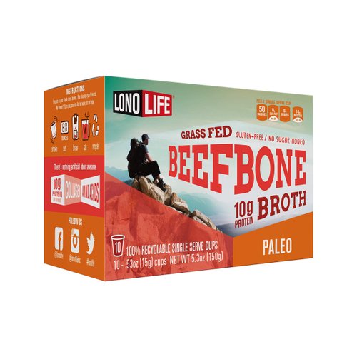 LonoLife Beef Bone Broth Powder Mix | Grass-Fed, 10g Protein | Collagen-Rich, Keto & Paleo Friendly | Natural Ingredients | 10 Single-Serve Cups