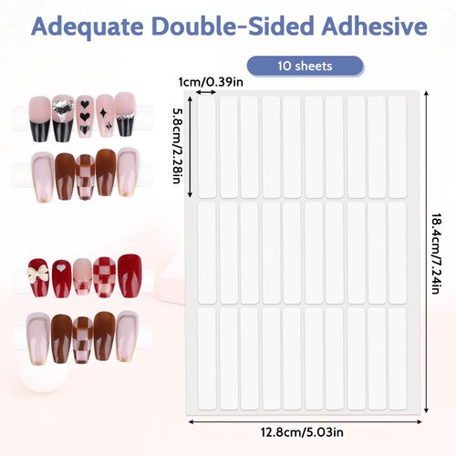 10 Sheets Double Sided Tape for Nails Display Double Sided Tape Double Sided Tape for Press on Nails Adhesive Clear Mounting Tape for Nail Packaging Nail Design Salon Supplies Colors Designs Showcase