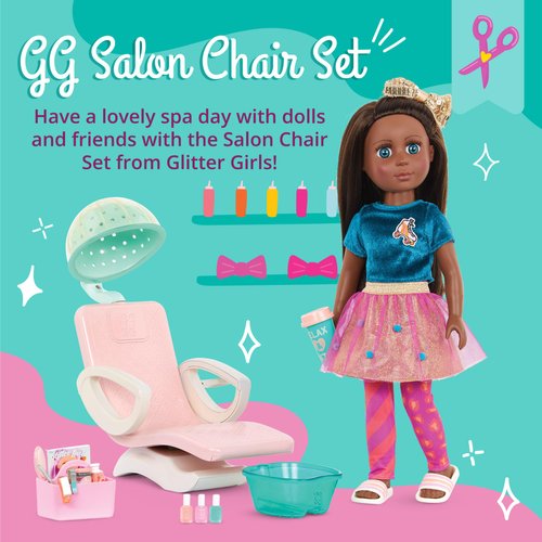 Glitter Girls – Salon Chair & Styling Playset – Hooded Hair Dryer, Foot Bath, Pretend Nail Polish – 14-inch Doll Accessories for Kids Ages 3 and Up – Children’s Toys
