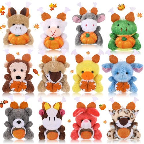 Blueweenly 12 Pcs Small Thanksgiving Stuffed Animal Fall Mini Animal Plush Toys Autumn Small Animal Plush Keychains Tiny Thanksgiving Stuffed Bear for Party Favors Classroom Prizes Gift Bag Fillers