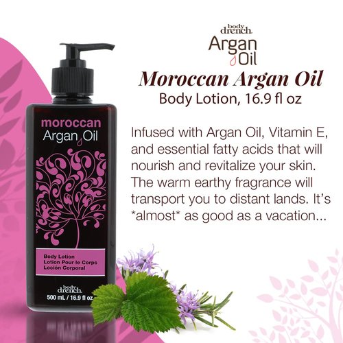Body Drench Moroccan Argan Oil Body Lotion, Hydrating Moisturizer for Dry Skin, Deep Nourishment, Paraben-Free, Non-Greasy Daily Use, 16.9 fl oz