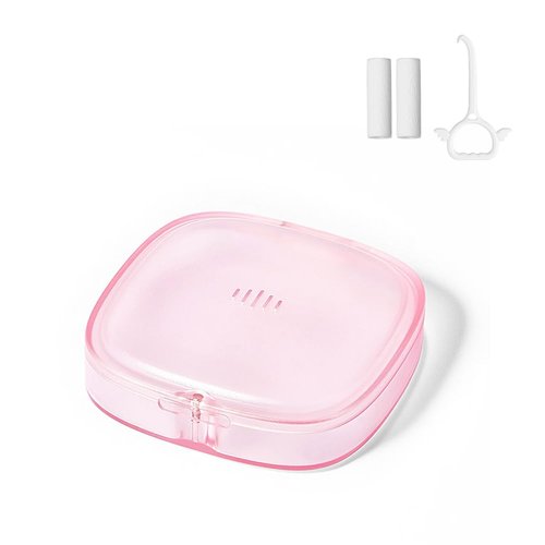 Slim Nice-looking Retainer Case for Travel, Compact Aligner Holder with Removal Tool & Chewie, Small Thin Night Guard Container (Pink)