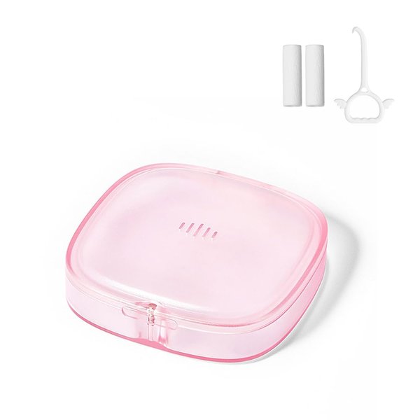 Slim Nice-looking Retainer Case for Travel, Compact Aligner Holder with Removal Tool & Chewie, Small Thin Night Guard Container (Pink)