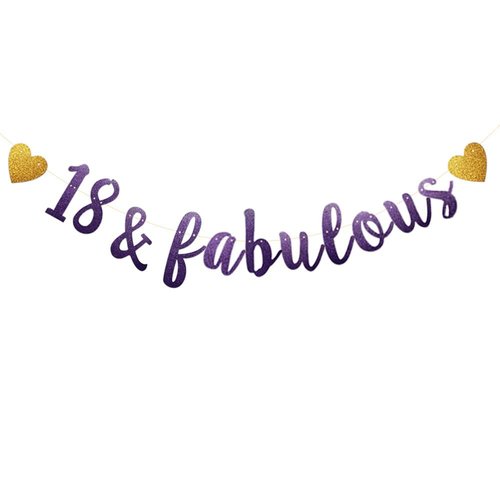 18 & Fabulous Banner, Purple Glitter Paper Banner Sign Garlands,18th Birthday/Anniversary Party Decorations Supplies,Letters Purple,SUNbetterland