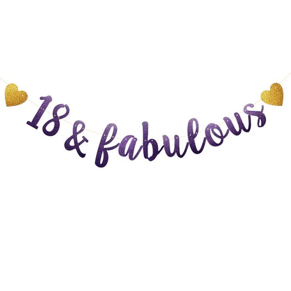 18 & Fabulous Banner, Purple Glitter Paper Banner Sign Garlands,18th Birthday/Anniversary Party Decorations Supplies,Letters Purple,SUNbetterland