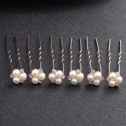 Anglacesmade Bridal Hair Pins Crystal Hair Pin Pearl Bobby Pins Wedding Headpiece Bridesmaid Flower Girl Hair Accessories for Women and Girls(Rose gold)