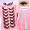 Lashes Kit with Glue and Tweezer Cat-Eye Lashes Flu-ffy 20mm Fox Eye Lashes, Curly Volume Eyelashes Faux Mink Lashes, that Look Like Extensions Lashes Wispy Natural Look 7 Pairs Pack(Kits-XE02)