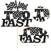 Gyufise 1Pcs Two Fast Birthday Cake Topper Black Glitter Checkered Flag Racing Car 2nd Birthday Cake Pick for Let's Go Racing Theme Boys Girls Kids Second Birthday Party Cake Decorations Supplies
