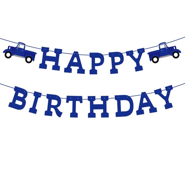 Blue Truck Birthday Decorations Pre-Strung Blue Happy Birthday Banner Little Truck Party Supplies Favors
