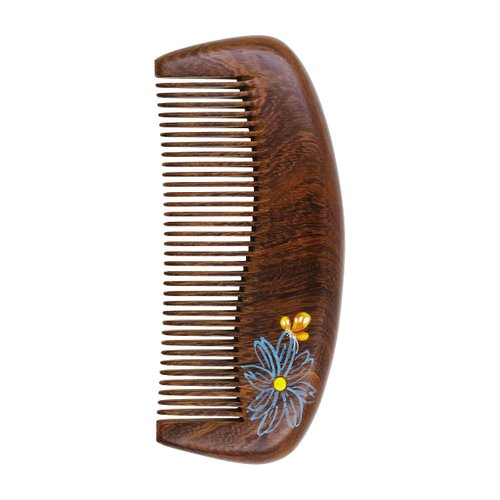 Mandala Crafts Wooden Comb - Blue Flower Rosewood Anti-Static Wood Comb - Wooden Wide Tooth Hair Comb for Men Women Straight Curly Hair Detangling Beard