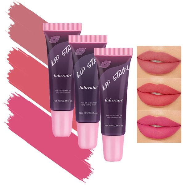 Kpeuuef 3PCS Lip Stain Peel Off, Long-Lasting Moisturizing Lip Tint Stain Peel Off Waterproof Non-Sticky Lip Liner Stain with Matte Finish Lip Tattoo for All Skin Tones