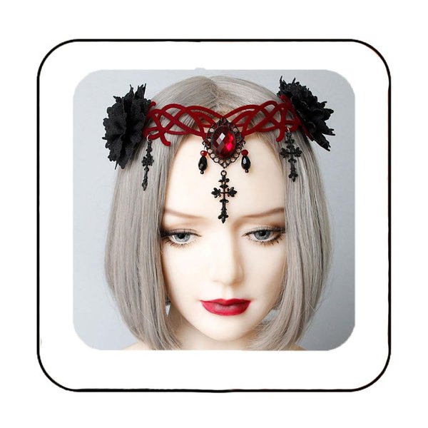 GORTIN Gothic Headpiece Black Vampire Head Chain Halloween Headbands Cystal Head Jewelry Cross Pendant Headpiece Masquerade Cosplay Headress for Witcher Makeup Ball Party for Women