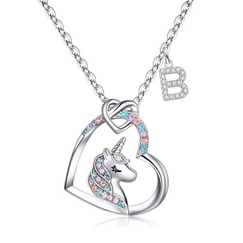 STORUP Unicorn Gifts for Women Necklace, 14K Gold Plated Heart Unicorn Necklace Women Jewelry Initial Necklace Unicorn Necklaces for Women