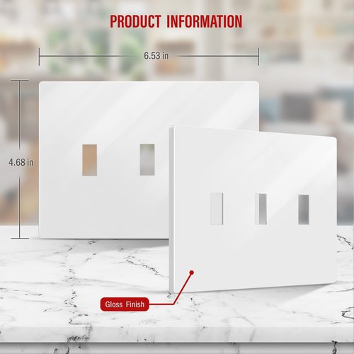 ENERLITES Screwless Triple Toggle Switch Wall Plate, Child Safe Light Switch Cover, Standard Size 3-Gang 4.68" x 6.53", Unbreakable Polycarbonate Thermoplastic, UL Listed, SI8813-W, Glossy, White