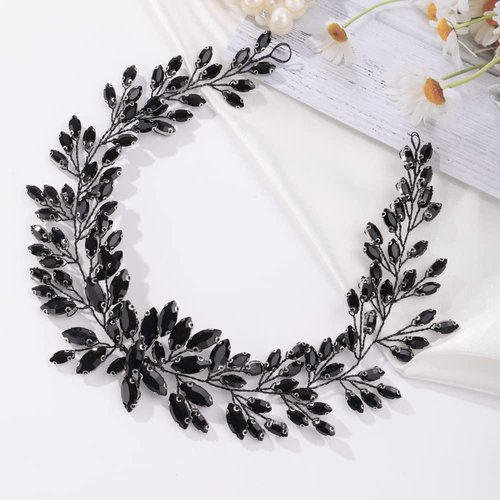 Missgrace Bridal Women Black Rhinestones Hair Vine Vintage Headband Wedding Black Beads Hair Jewelry Hair piece Prom Party Halloween Hair Accessories for Women