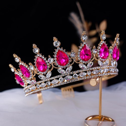 Pink Tiara Crown for Women Crystal Queen Crowns Princess Tiaras with Comb Royal Crown for Wedding, Christmas, Halloween, Birthda, party, Prom, Anniversaries