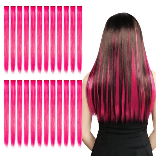 Kyerivs Colored Clip in Hair Extensions for Girls 24PCS 20Inch Rainbow Straight Synthetic Hairpieces Stocking Stuffers for Girls Party Highlights Colorful Hair Accessories Halloween Gifts for Women