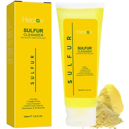 Healov Sulfur Soap – Sulfur Face & Body Wash for Acne – Sulphur Exfoliating Facial Cleanser Absorbs Excess Oil, Reduces Breakouts, & Cleanses Skin – Natural Cystic Acne, Rosacea Skin Care Treatment