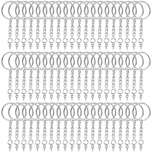 Audab 360Pcs Keychain Bulk, 120Pcs Keychain Rings with Chain and 120Pcs Open Jump Ring with 120Pcs Screw Eye Pins for Crafts and Jewelry Making