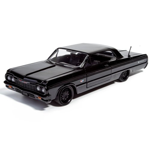 All Star Toys 1964 Chevy Impala Black with Custom Deep Dish Wheels 1/24 Diecast Model Blacked Out Lowrider Motormax Exclusive 73259