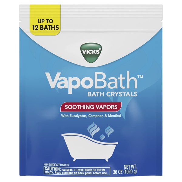 Vicks VapoBath, Bath Salts, Bath Bomb, Non-Medicated Bath Crystals, Comforting Vicks Vapors, Vapor Bath, Aromatherapy with Eucalyptus and Menthol Scent, Contains Essential Oils, 36 OZ