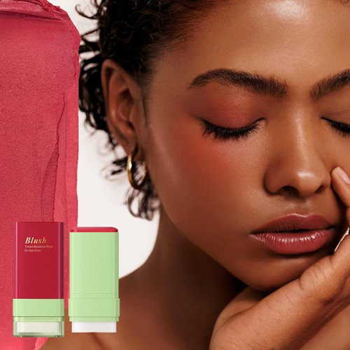 SWETIYOU Blush Stick for Cheeks and Lips with Built-In Blending Sponge, On-the-Go Glow Blush, Hydrating Solid Cheek Tint, Multi-use Blush Makeup Stick, Tinted Moisture Sticks (Color:01#Hot Red)