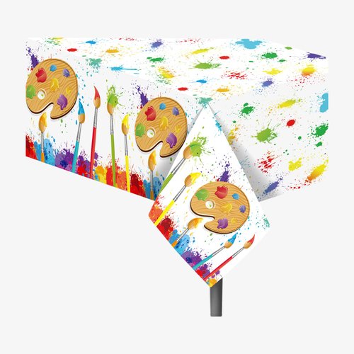 XINDE 2Pcs Art Paint Party Tablecloths Art Birthday Party Supplies Vibrant Stains of Watercolor Paint Splatters Brushstrokes Dripping Liquid Table Cover Ideal Art Birthday/Paint Party, 54 x 87 Inch