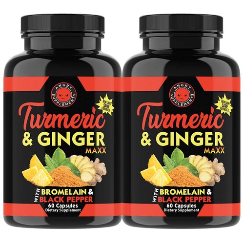 Angry Supplements Turmeric Curcumin & Ginger Maxx, 95% Curcuminoids with Black Pepper, Joint Support, Antioxidant, 1355mg Blend of Non-GMO Ingredients (2-Bottles)