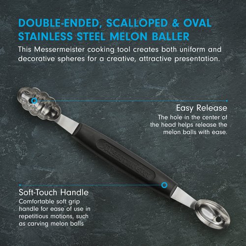 Messermeister Double-Ended Scalloped & Oval Melon Baller - Creates 2 Different Shapes - AISI420 Stainless Steel & Soft-Grip Handle