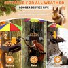 Squirrel Feeder with Umbrella, Metal Squirrel Feeders for Outside with Corn Cobs, Durable Squirrel Feeder Picnic Table with Solid Structure, Funny Chipmunk Feeder for Corn Peanuts (Brown)