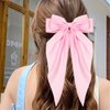 Beleki Hair Bows for Women Girls, 2PCS Satin Bows for Hair, Black Silky Bow Pink Coquette Bows Oversized Hair Ribbon Bows with Long Tail French Hair Barrette Aesthetic Hair Accessories Women Gift
