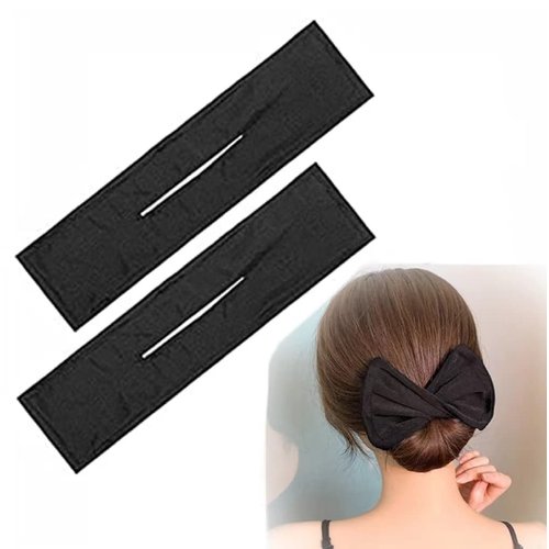 Meikakka Black Cloth Magic Clip French Twist Bun Shaper - Easy DIY Donut Bun Maker - 2 Pieces for Women's Hair - Reusable Bun Maker for Hairstyle Bun Shaper with Cloth Hair Clip