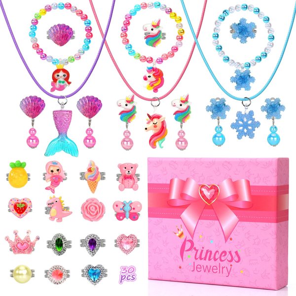 Little Girl Jewelry Rings Toys in Box, Adjustable Rings for Kids, 30 PCS Cute Costume Jewelry Princess Party Favors Birthday Easter Christmas Valentines Gifts for 3 4 5 6 7 8 9 Year Old Girls