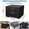 QH.HOME Fire Pit Cover Square Super Waterproof, 32" L x 32" W x 24" H Outdoor Firepit Table Cover 600D Strong Tear Resistant, UPF 50+ Fire Pit Cover Fading Resistant for Square Fire Pit - Black