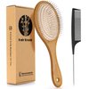 Hair Brush Bamboo Paddle, Aznrszy Multipurpose Head Scalp Massager with Air Cusion/Stainless Steel Bristles Brush Comb for Scalp Stimulation/Hair Growth/Daily Hair Care (Oval)