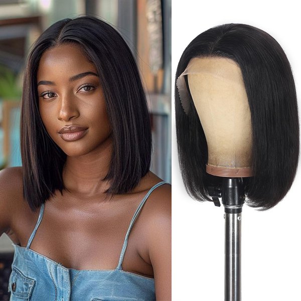 KULYMUWIG Straight Bob Wig Human Hair 13x4 HD Lace Front Wigs for Black Women 180% Density 12A Glueless Wigs Human Hair Pre Plucked with Baby Hair 12 Inch Frontal Bob Human Hair Wig Natural Black