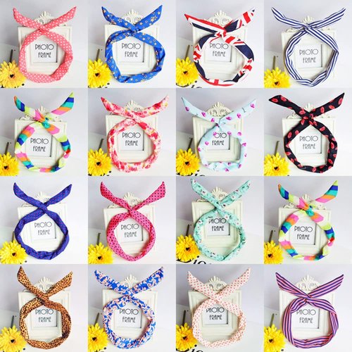 Lovef Pretty Cute 10pcs Rabbit Bunny Ear Girl Hair Headband Scarf DIY Wire Band Bow Head Wrap Assorted Colors