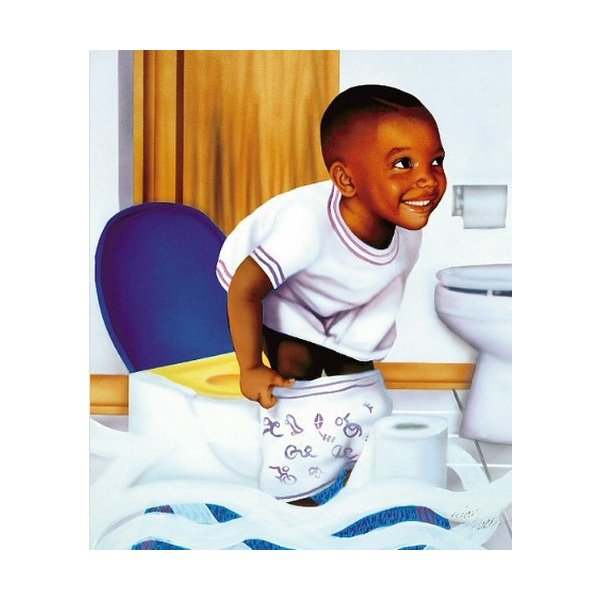 African American Potty Boy (10x8 inches - Unframed Art Print - Black Bathroom Art)