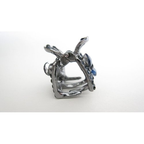 Small mini dark silver blue crystal square hair claw clip bridal clip